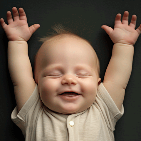 como la fisioterapia mejora la lactancia materna bebe sonriendo con los brazos levantados y fondo negro en Fernando Arco Centro de Fisioterapia en Almería