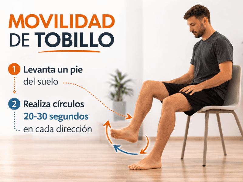 Ejercicio de movilidad de tobillo moviendo el pie hacia delante y atrás para mejorar la movilidad después de caminar muchas horas