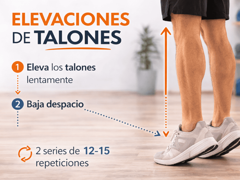 Ejercicio de elevaciones de talones para fortalecer gemelos y mejorar la resistencia al caminar muchas horas